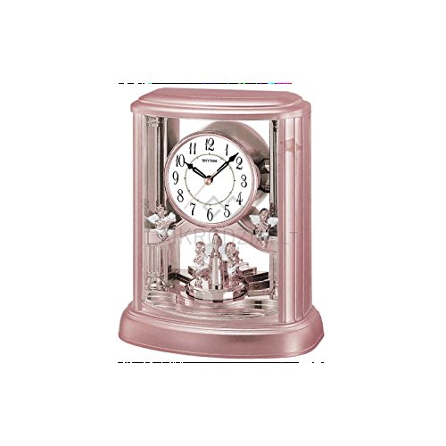 Rhythm Contemporary Motion Clock Hourly Melody,Rotating Pendulum,Volume Control Switch Rose Gold Color Case